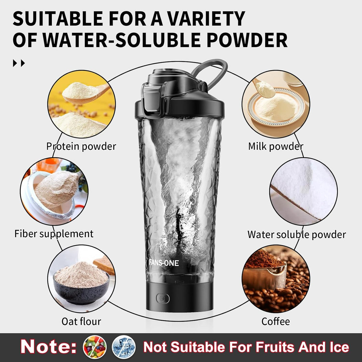 Electric Protein Shaker Bottle, 24 Oz Lockable Blender Cup, Black