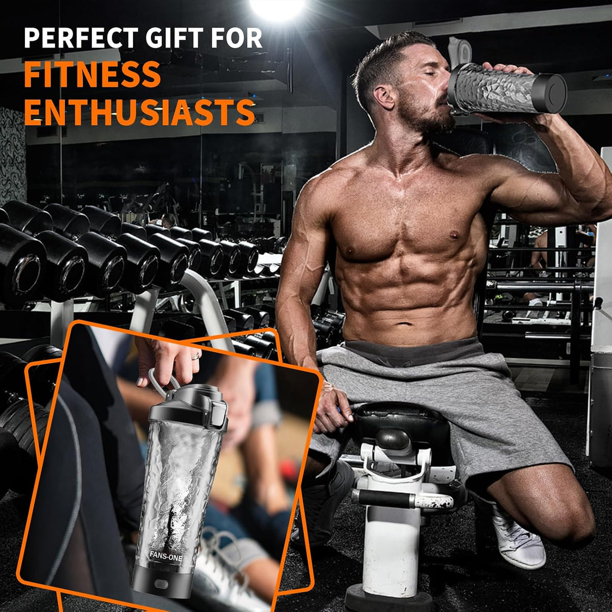 Electric Protein Shaker Bottle, 24 Oz Lockable Blender Cup, Black